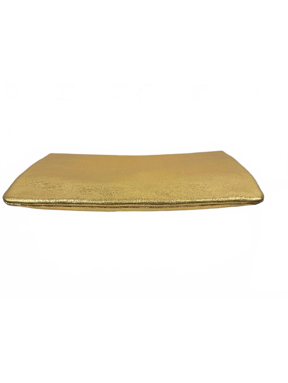Saint Laurent Gold Metallic Leather Foldover Clutch Bag - Grained Calfskin - Picture 2 of 14